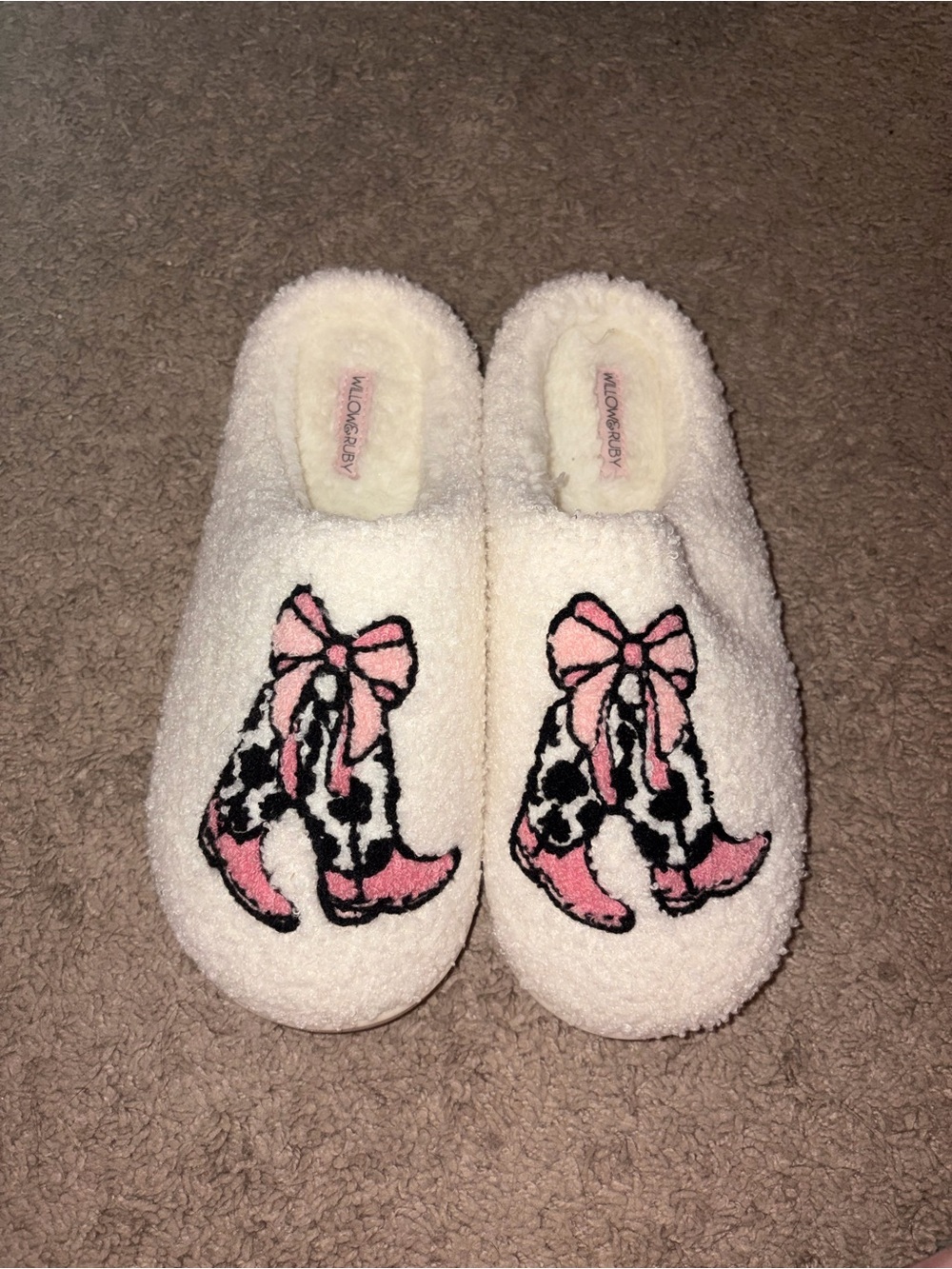 MUK LUKS Women's Pink Cowgirl Bow Slippers - Cream